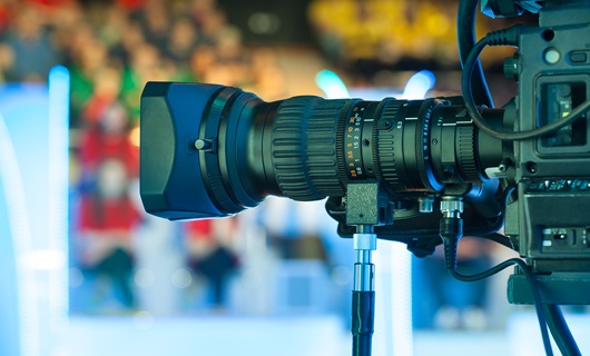 A selective focus of a video camera recording for TV
